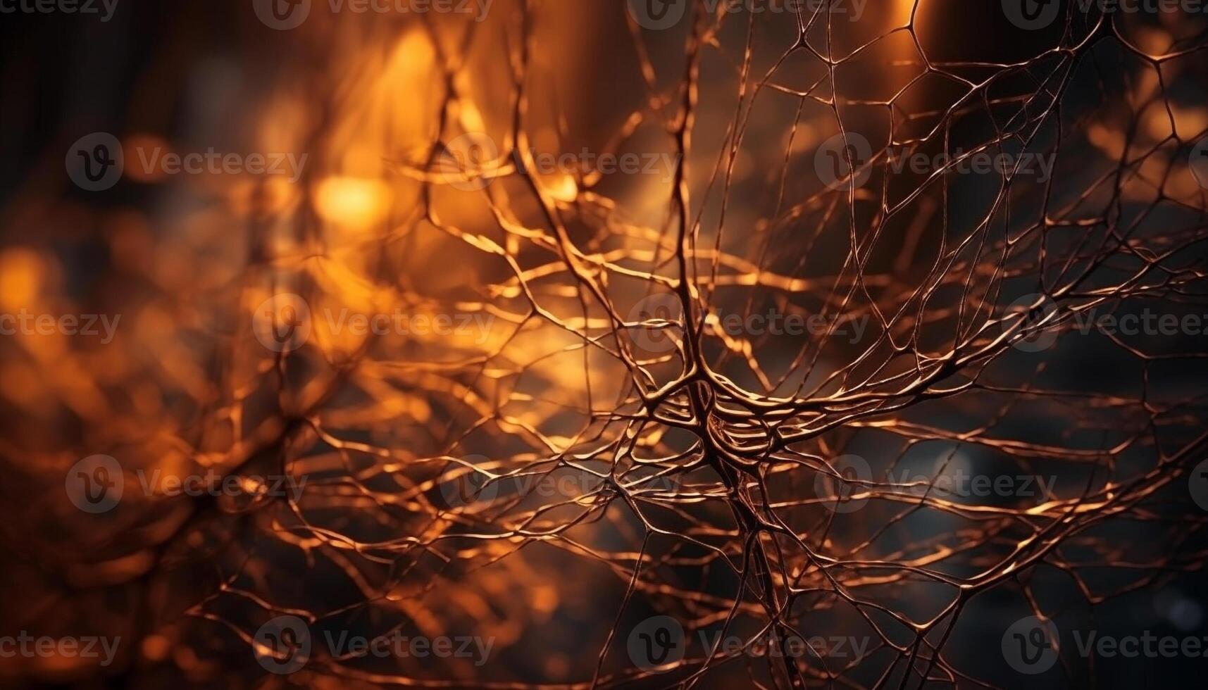 Glowing yellow leaves on close up tree branch generated by AI photo