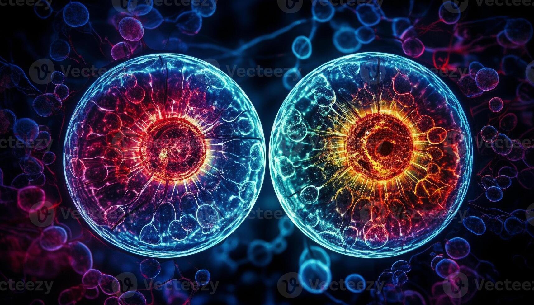 Glowing organic cells reveal hidden scientific patterns generated by AI photo