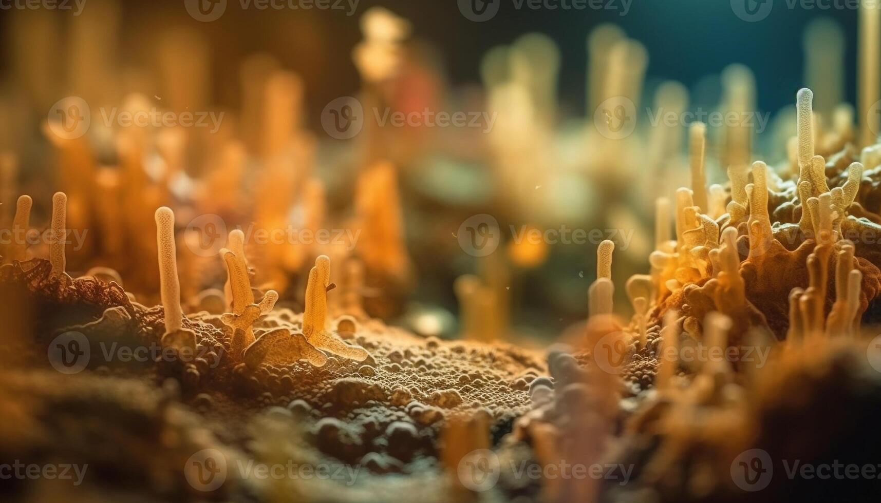 Multi colored fish among coral in underwater reef generated by AI photo