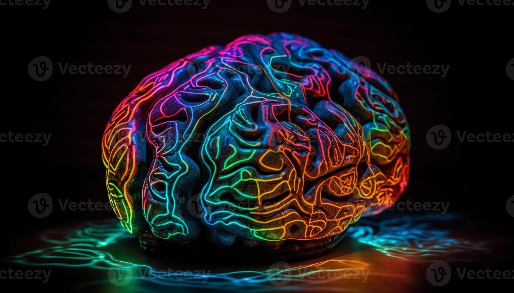 Blue brain glows with ideas, creativity illuminated generated by AI photo