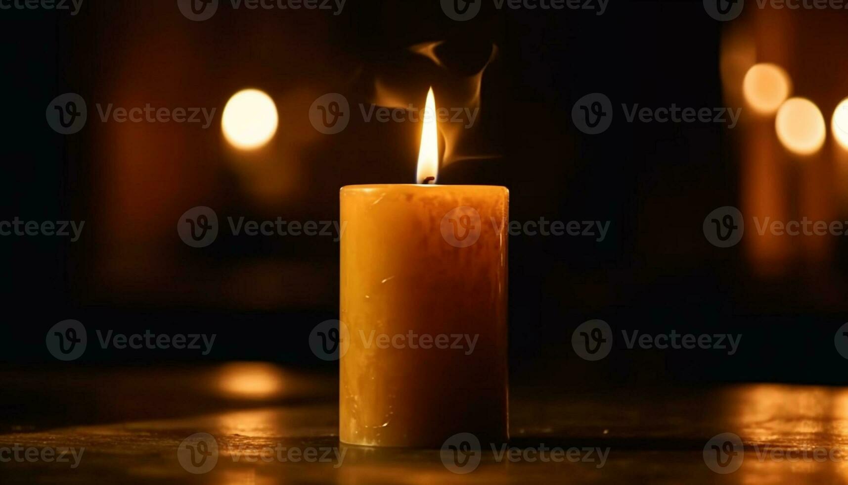 Glowing candle brings peaceful warmth on winter night generated by AI photo