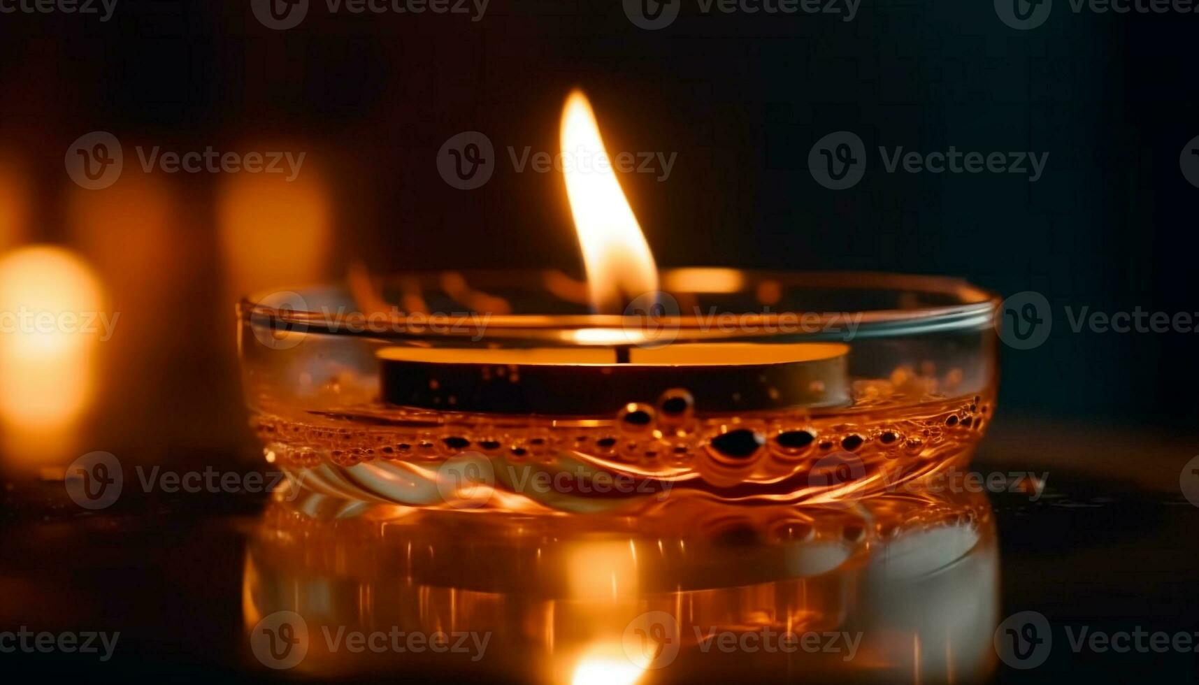 Glowing candle ignites spirituality in tranquil reflection generated by AI photo