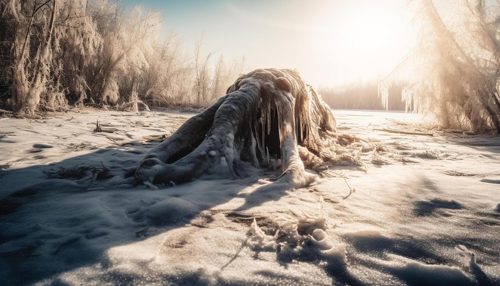 Winter frozen beauty sparkles in sunlight glow generated by AI photo