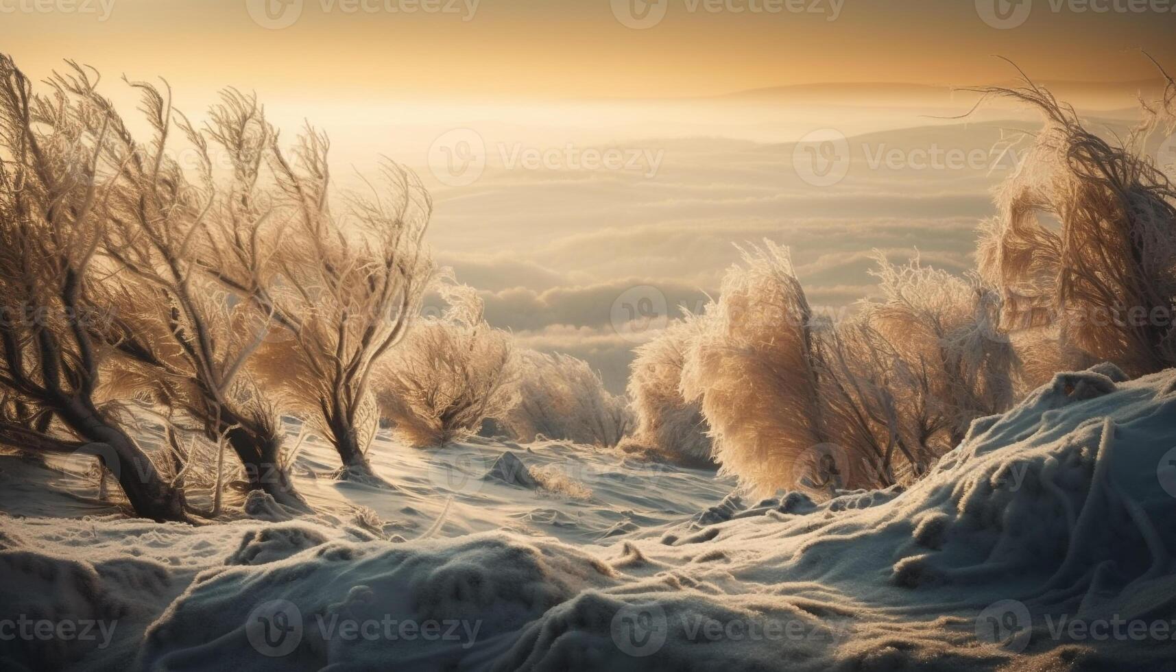 Tranquil sunset over snowy mountain landscape beauty generated by AI photo