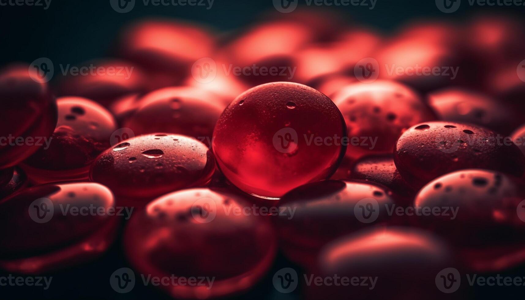 Round pink bubble reflects wet nature beauty generated by AI photo