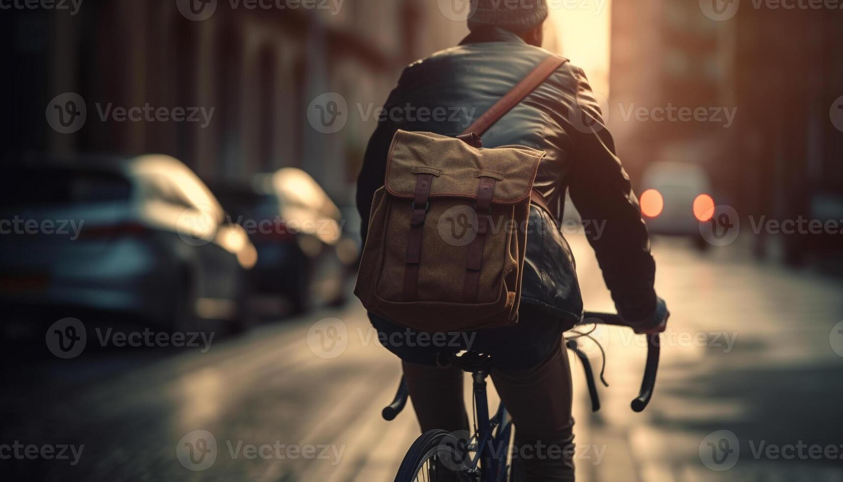 Cycling businessman enjoys healthy city lifestyle outdoors generated by AI photo