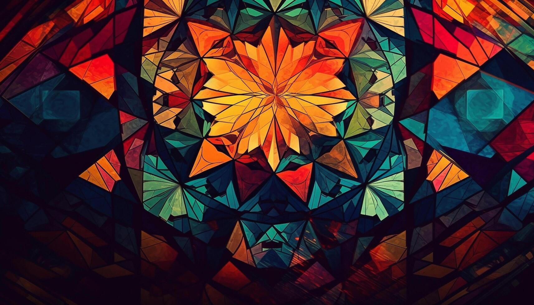 Geometric shapes in vivid colors create mosaic design generated by AI photo