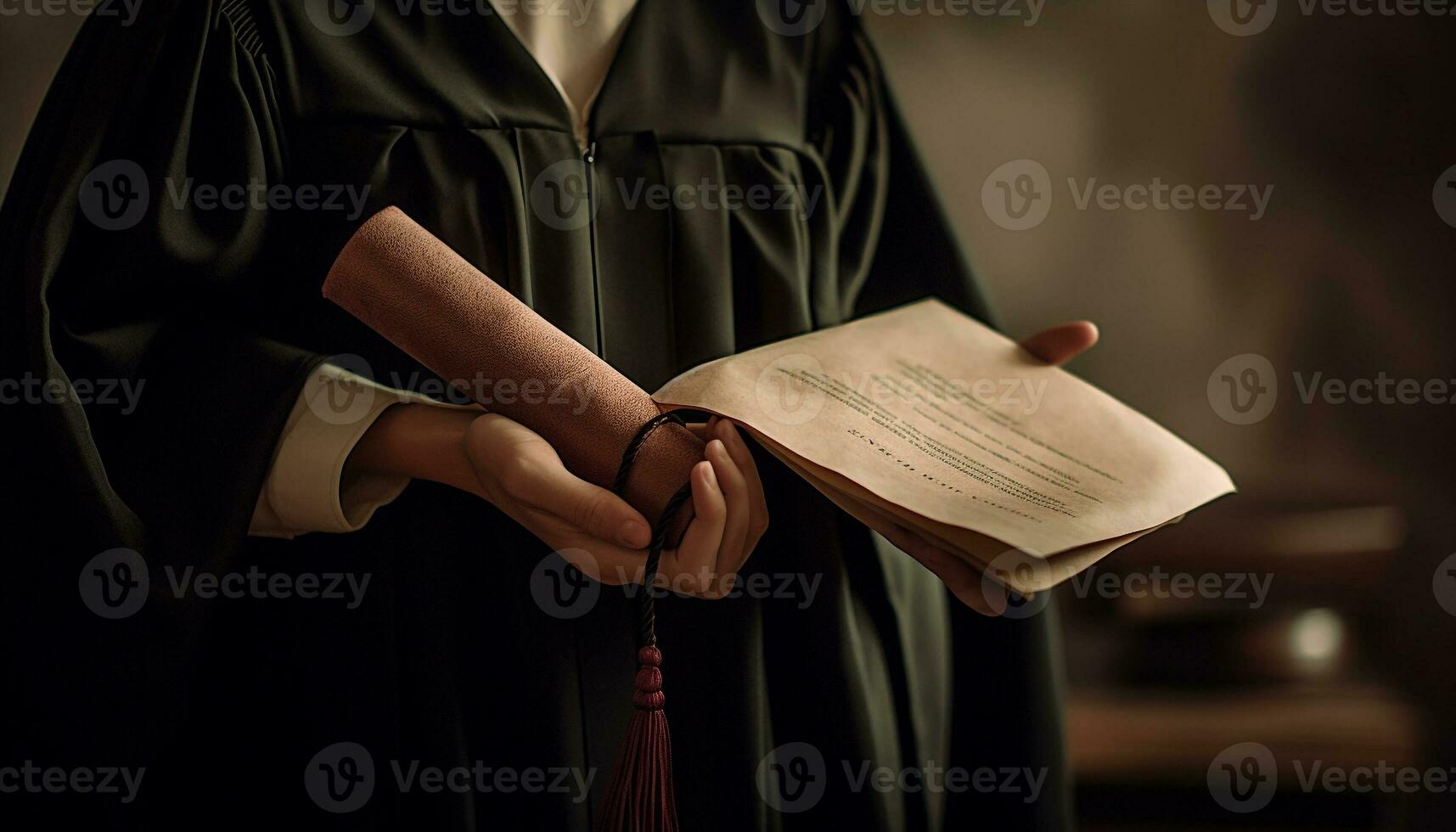 One person holding diploma, standing in celebration generated by AI photo