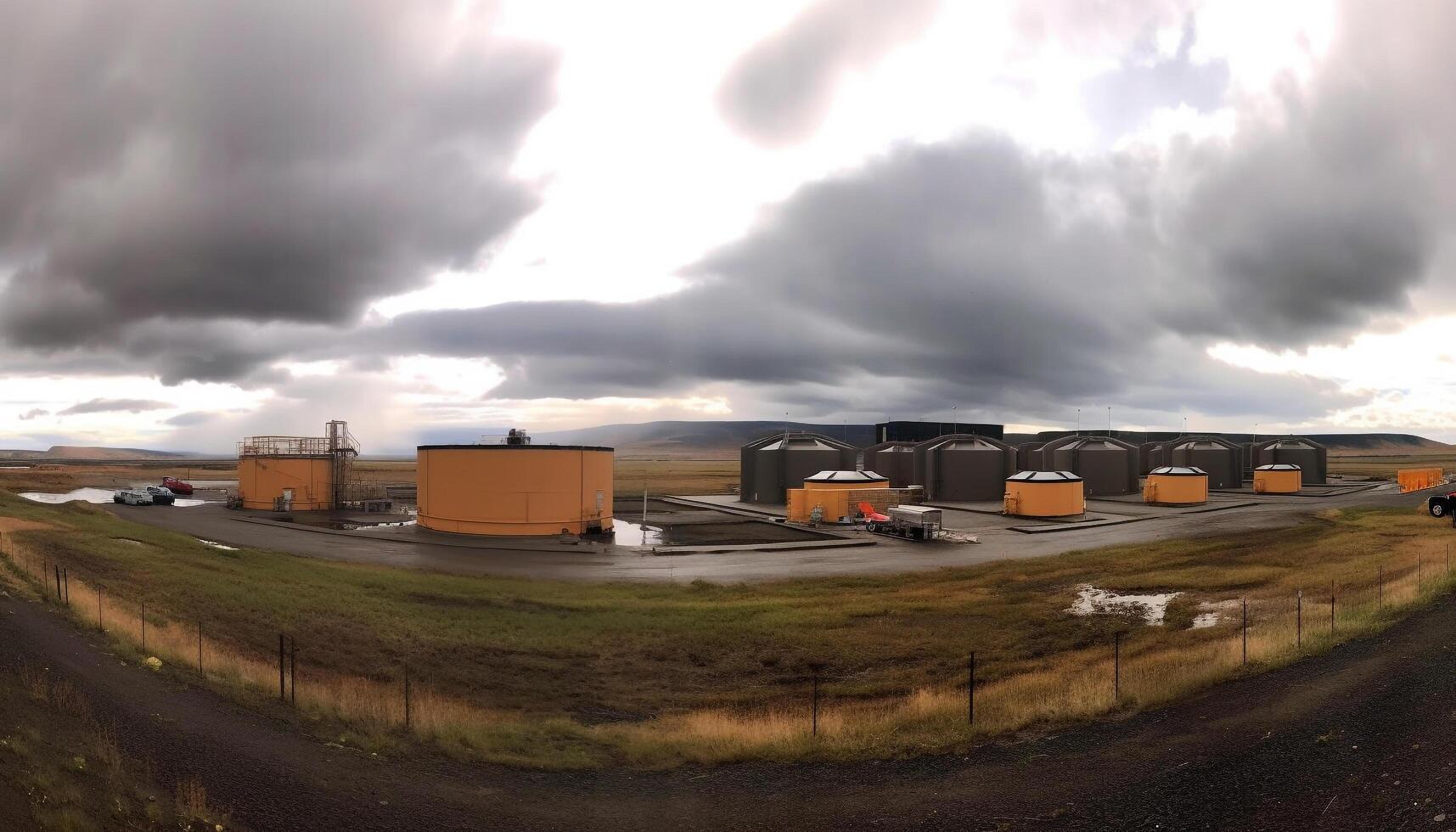 Semi truck carrying cargo container through rural landscape generated by AI photo