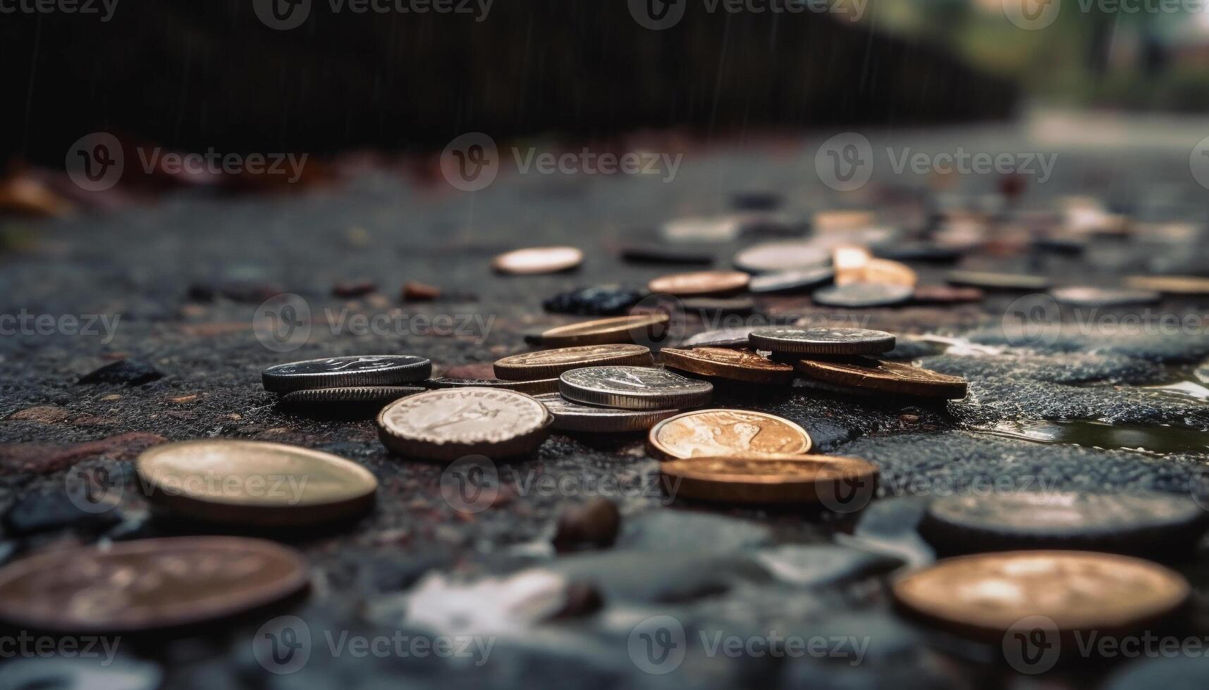 Stacks of metal coins signify financial success generated by AI photo