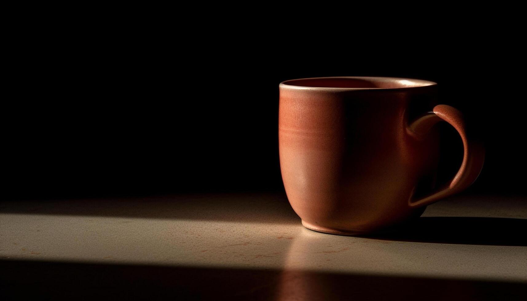 Handcrafted earthenware mug sits empty on table generated by AI photo