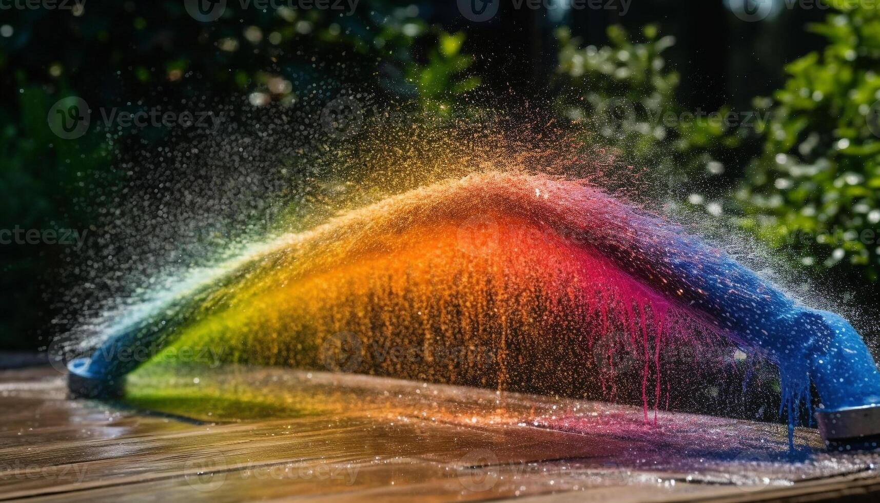 Multi colored water spraying, vibrant celebration fun generated by AI photo