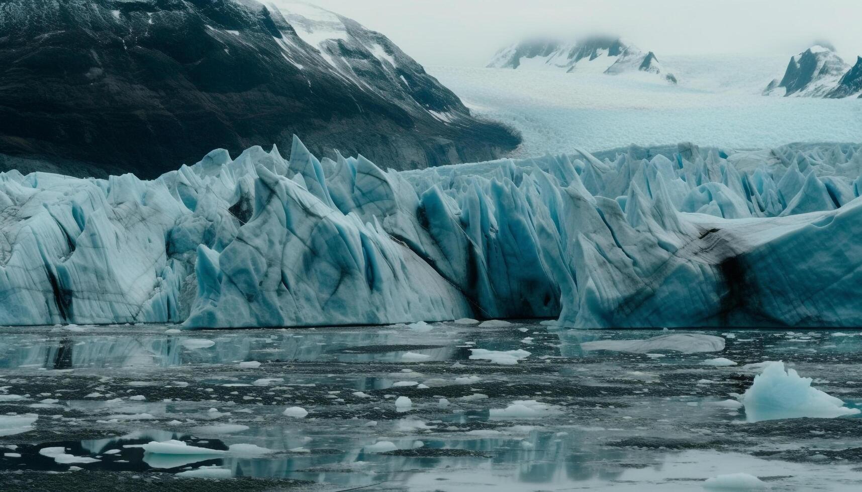 Frozen arctic landscape majestic mountain peaks and ice floes generated by AI photo