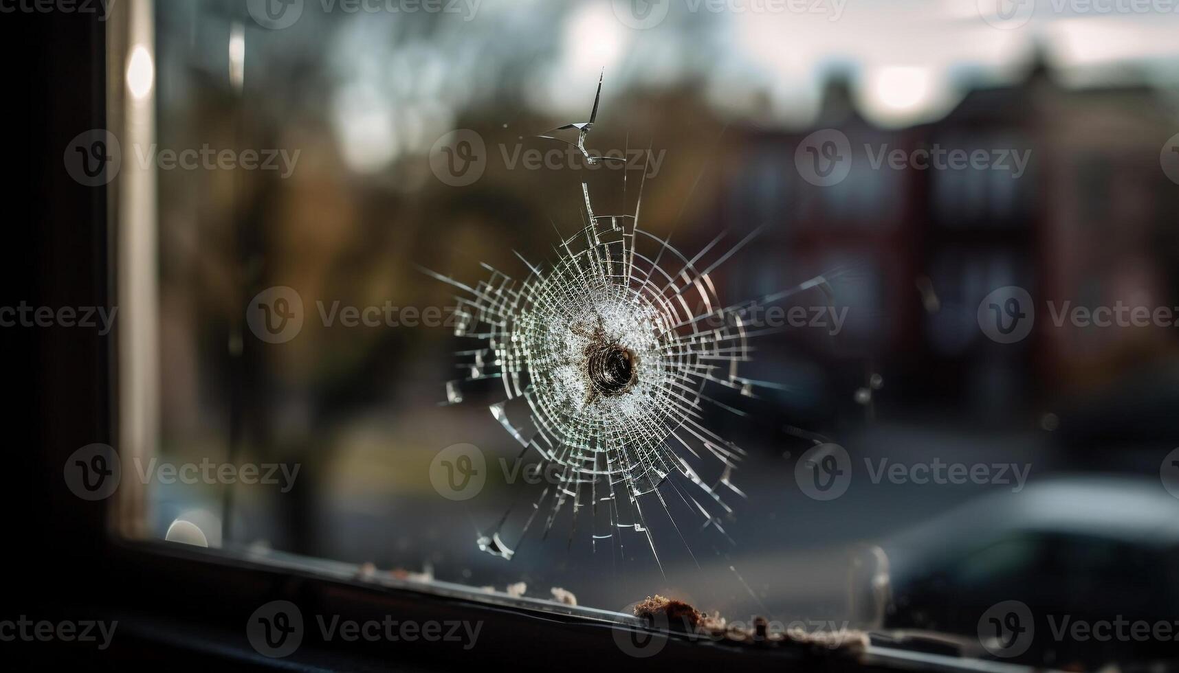 Spooky spider trapped in window wet web generated by AI photo