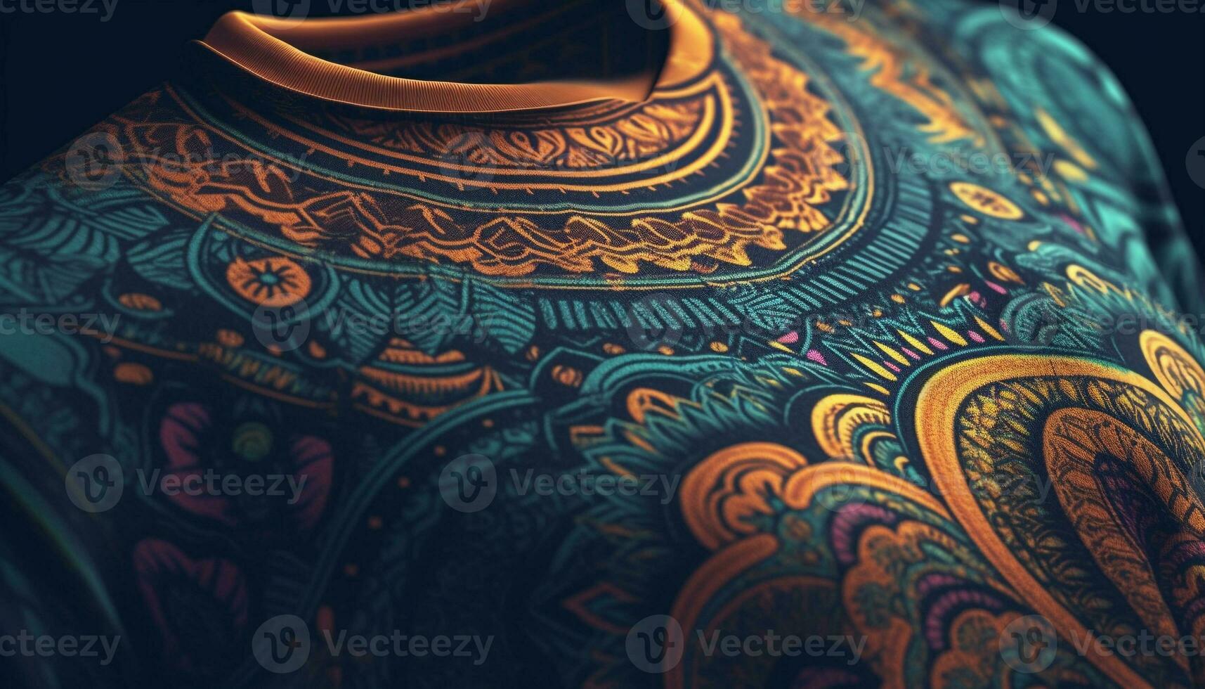 Ornate silk embroidery on antique Turkish pottery generated by AI photo