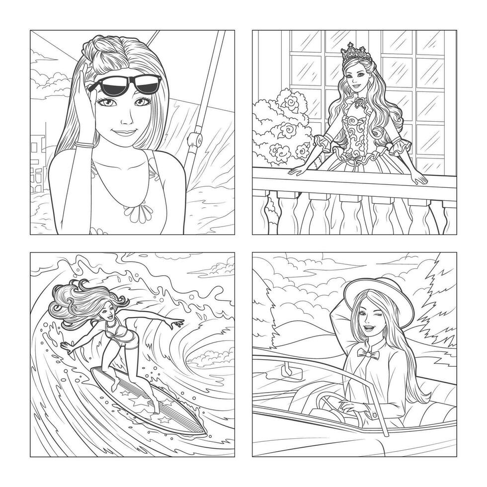 Story of a Fashion Doll Coloring Book Pages vector