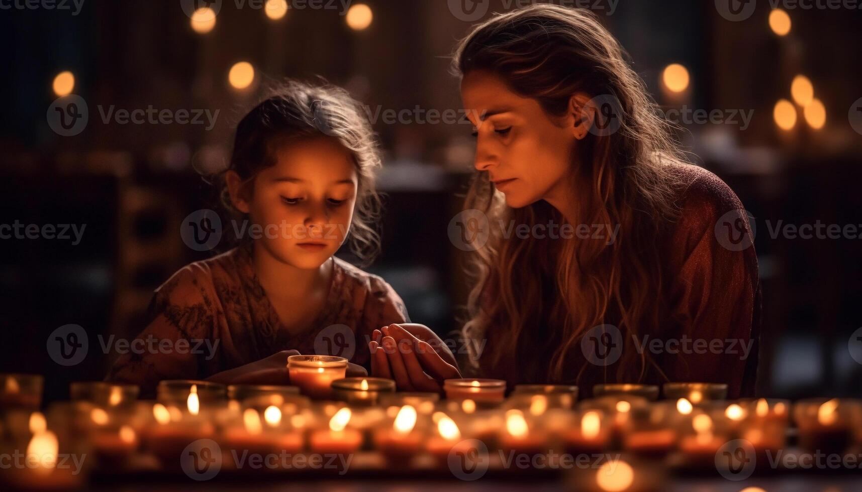 familia celebra noche juntos con brillante luz de una vela generado por ai foto