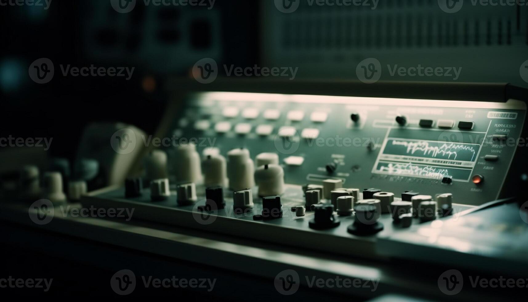 Sound engineer adjusts mixing knob at recording studio generated by AI photo