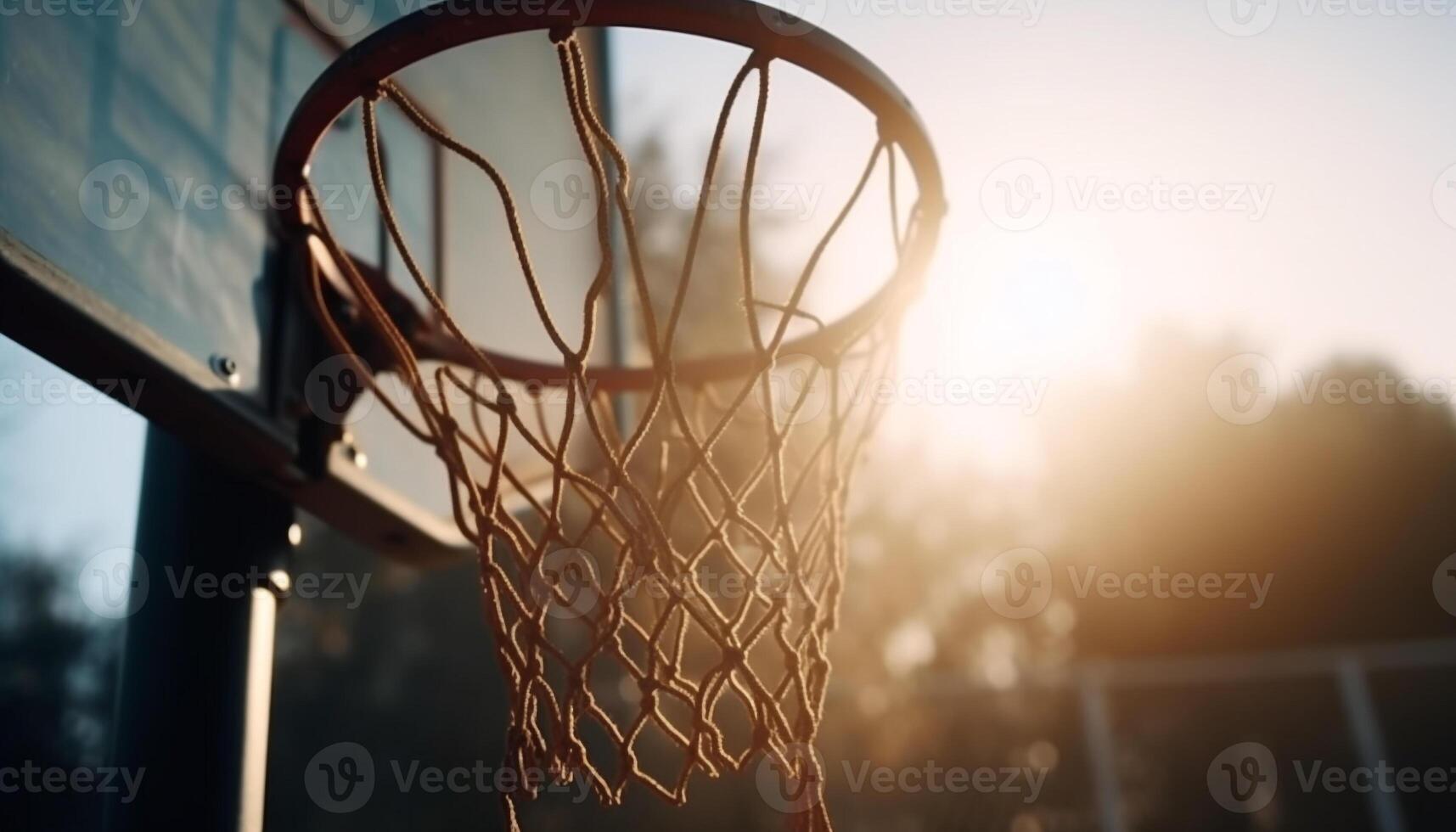 Basketball team scores championship slam dunk outdoors generated by AI photo