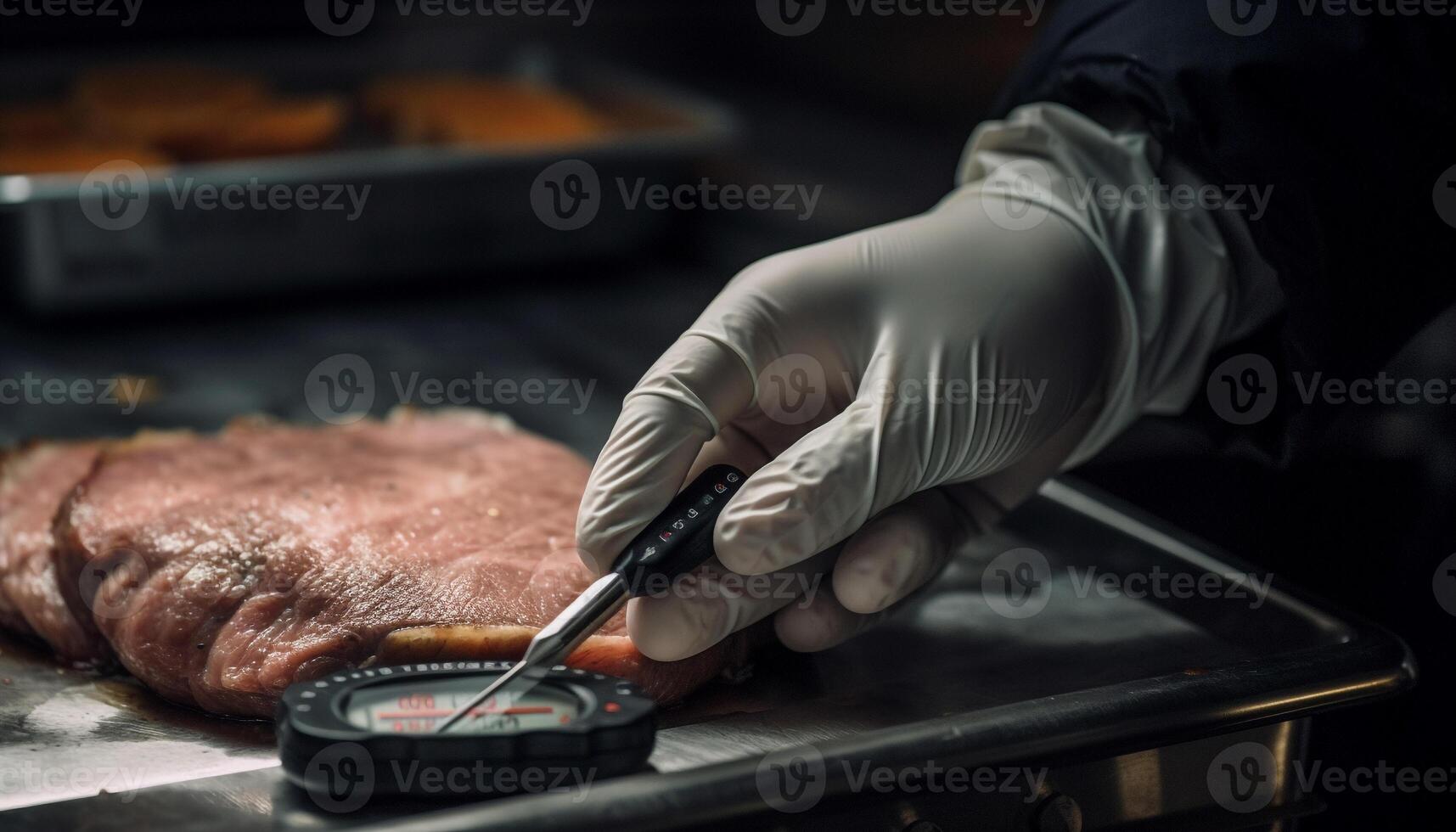 Caucasian chef grilling steak indoors with flame generated by AI photo