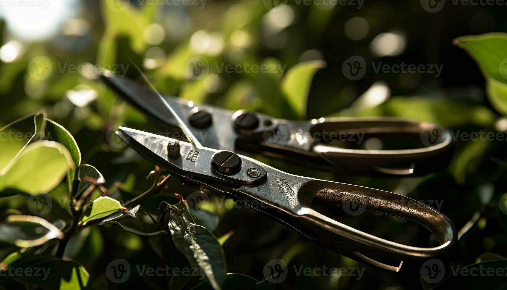 agudo acero corte mediante un verde rama generado por ai foto