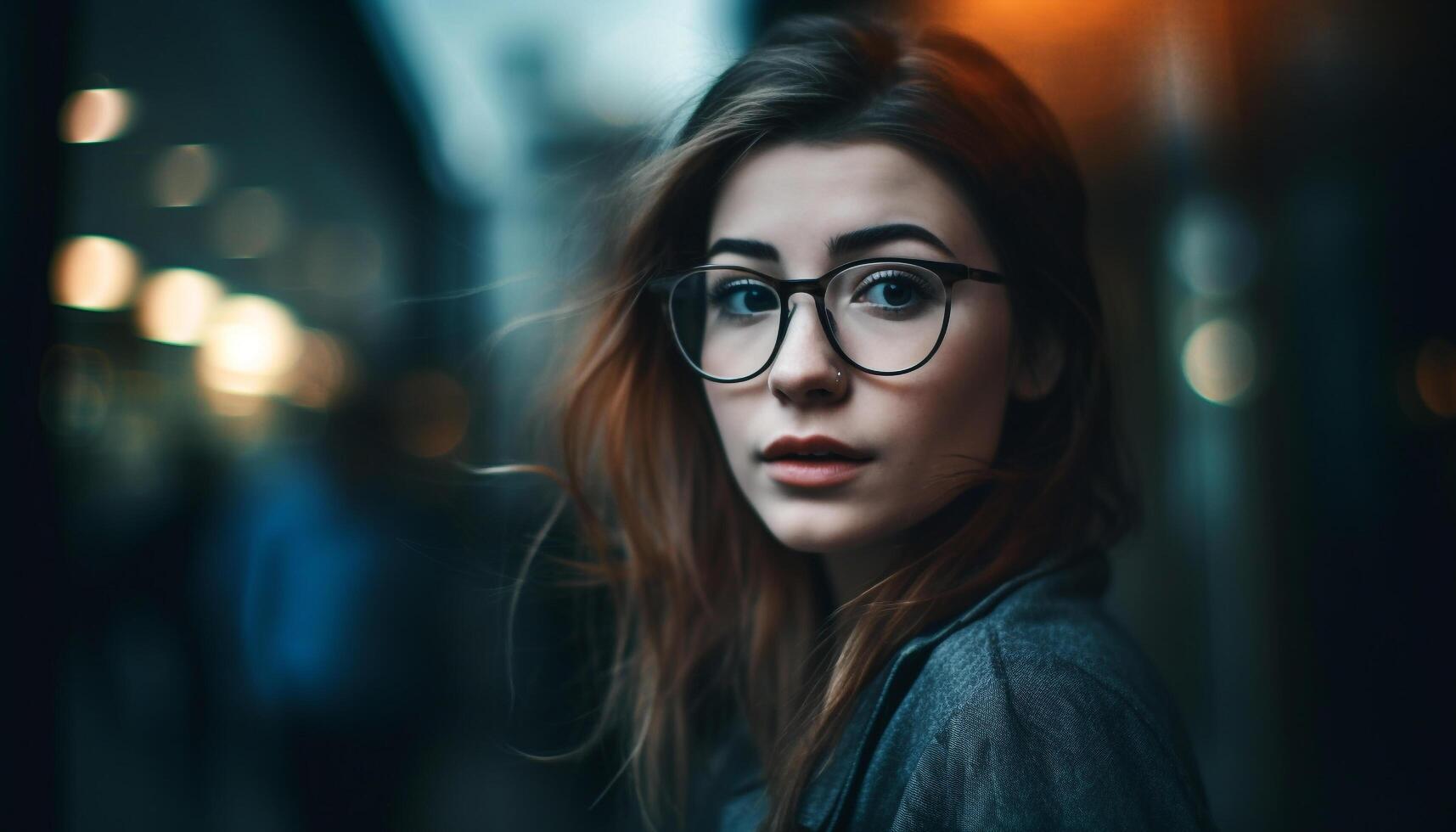 A beautiful woman standing outdoors, looking at the camera confidently generated by AI photo