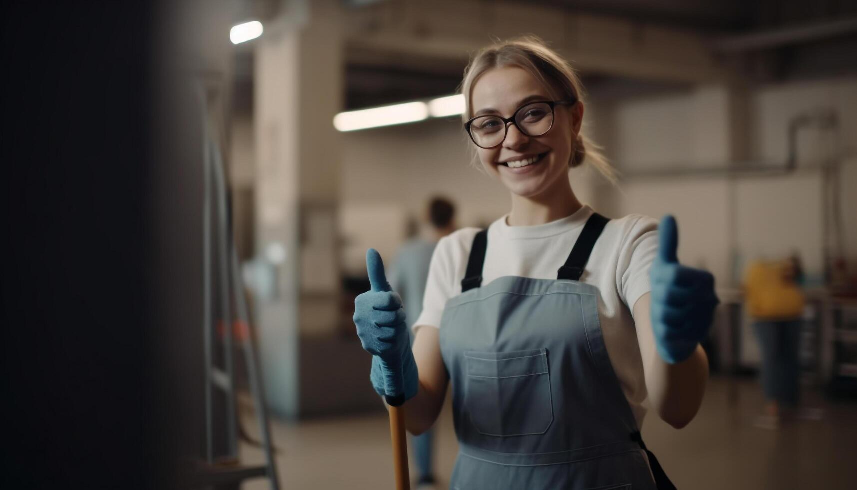 One confident young woman, owner of successful carpentry business generated by AI photo