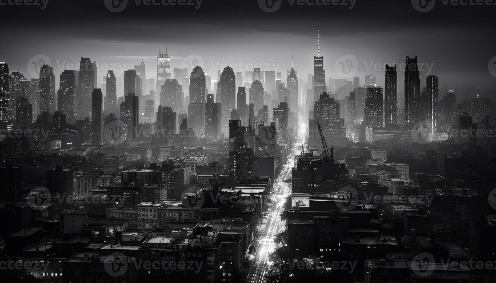 Modern city skyline illuminated by street lights at dusk growth generated by AI photo