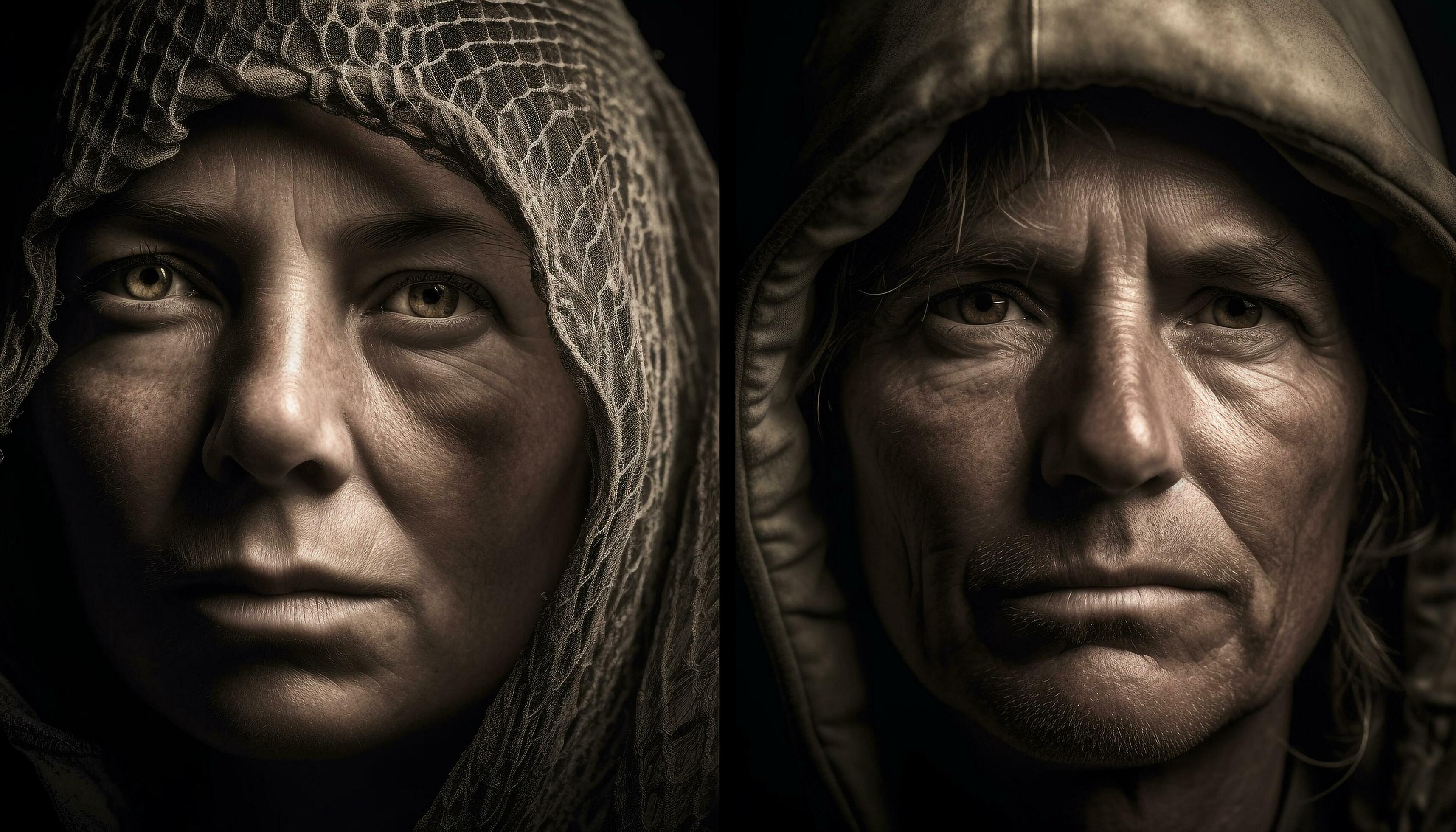 Sadness and Grief A Portrait of Two Hooded Adults Outdoors generated by AI 25122417 Stock Photo