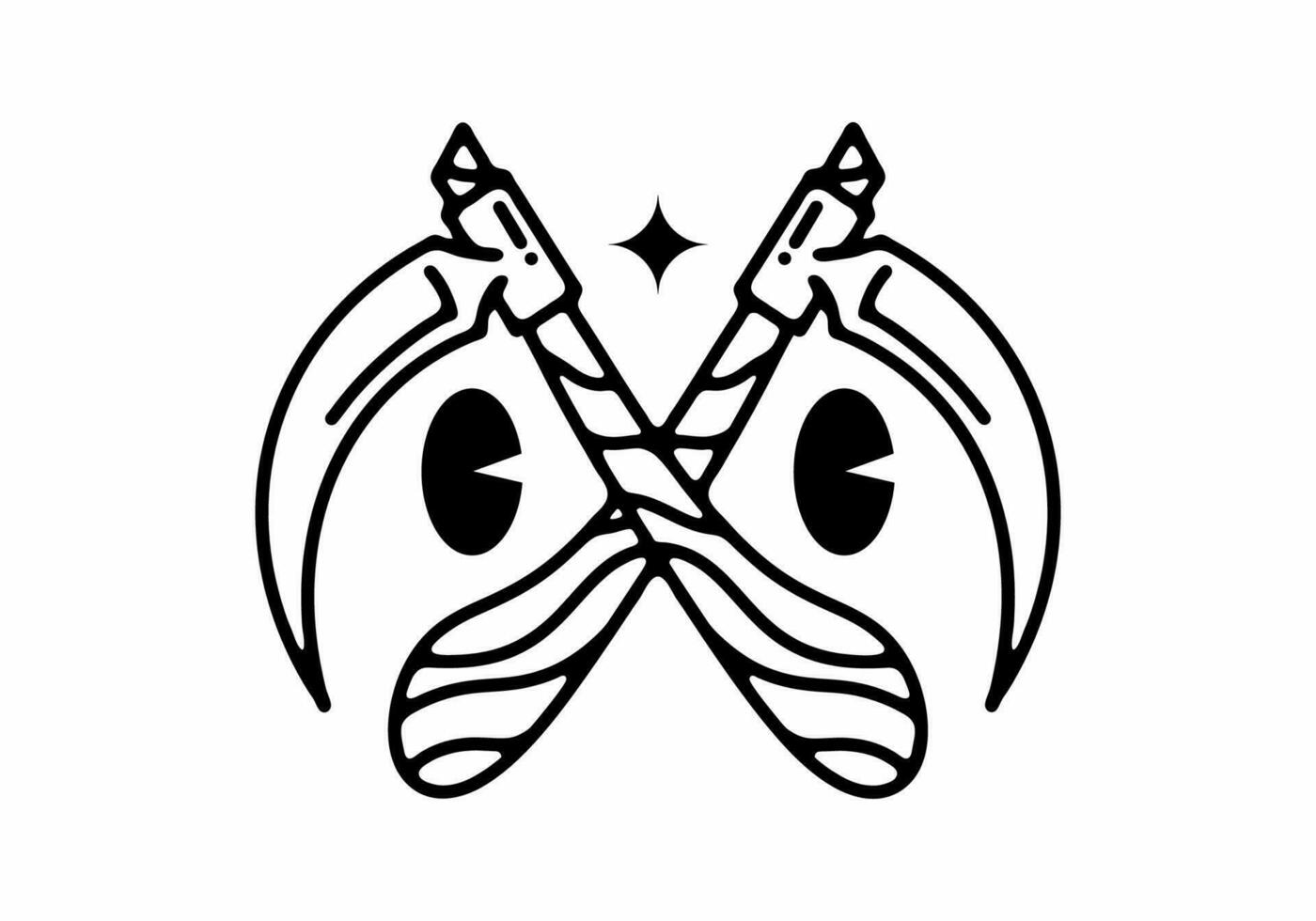 Illustration drawing of twin sickle ans eyes tattoo vector