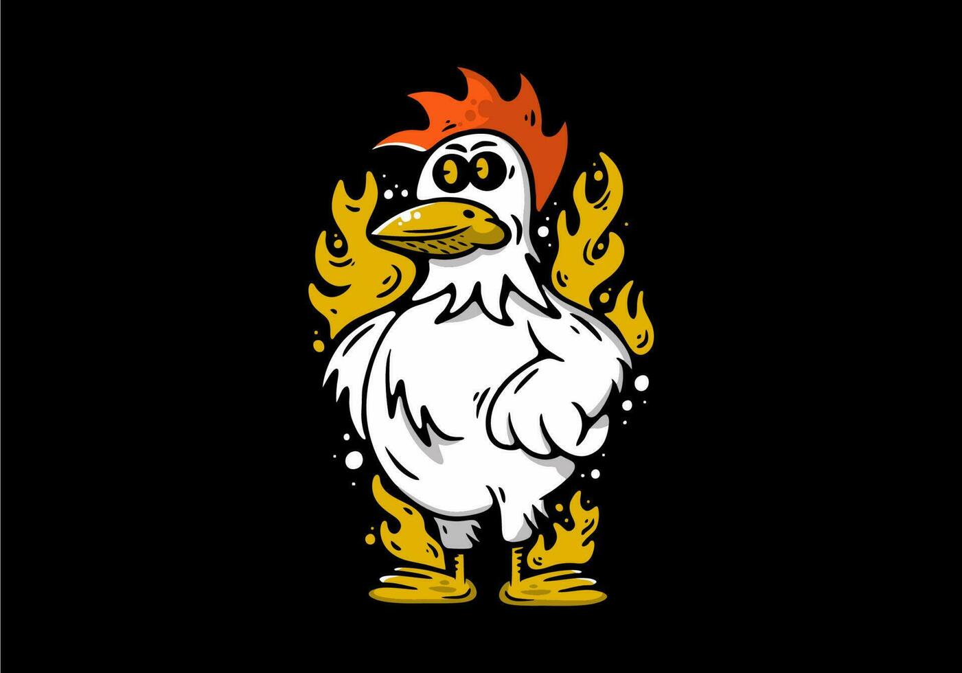 Standing rooster on black background illustration vector