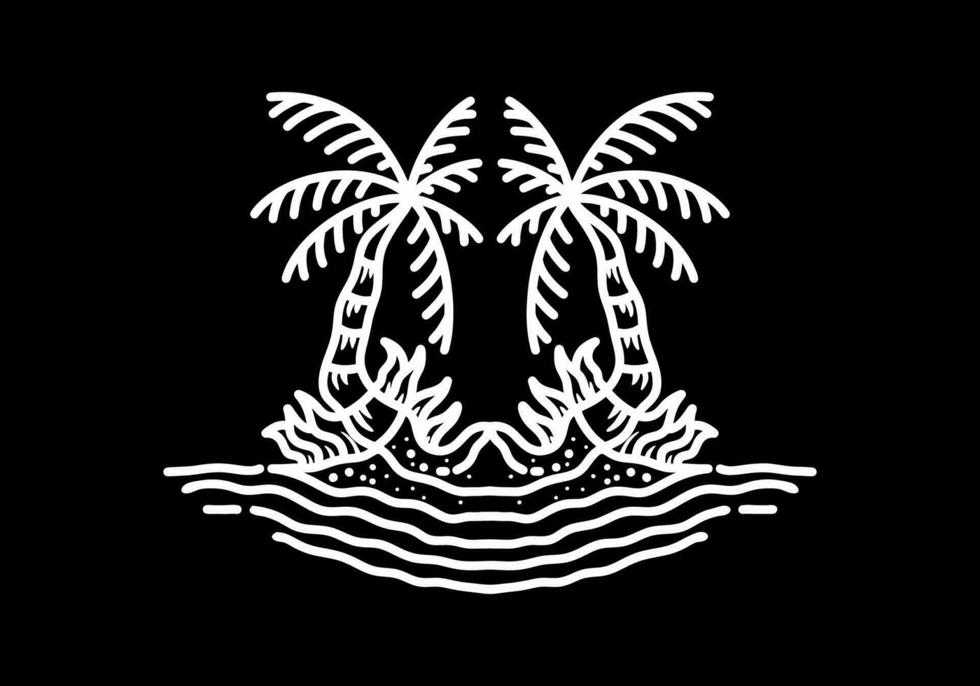 Black and white color of beach and coconut trees tattoo vector