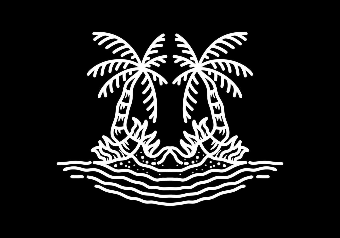 Black and white color of beach and coconut trees tattoo vector