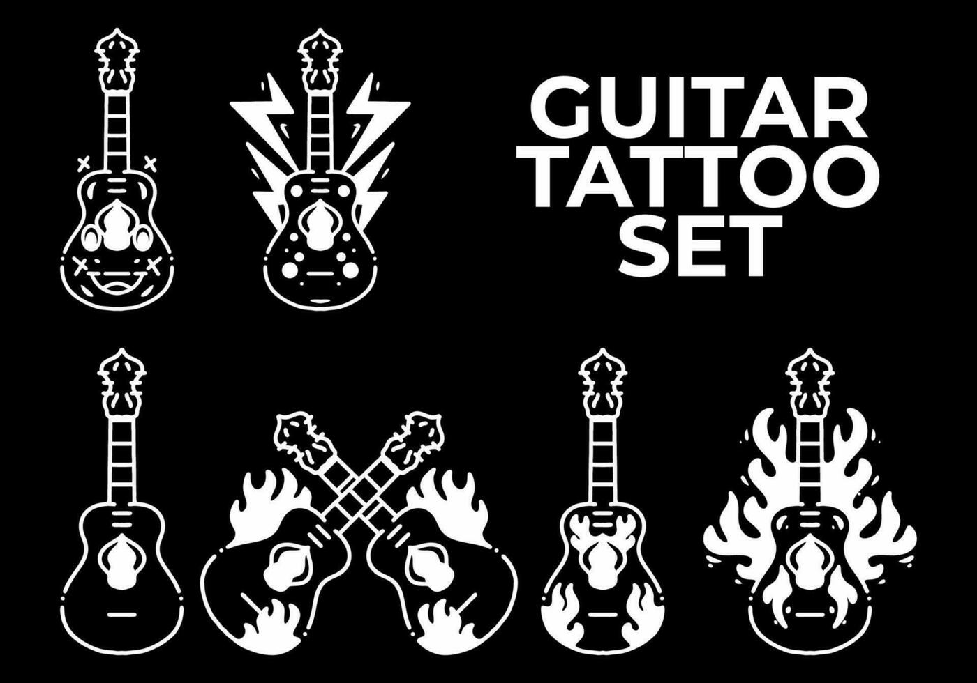 Black and white color of guitar tattoo design set 25124267 Vector Art at Vecteezy