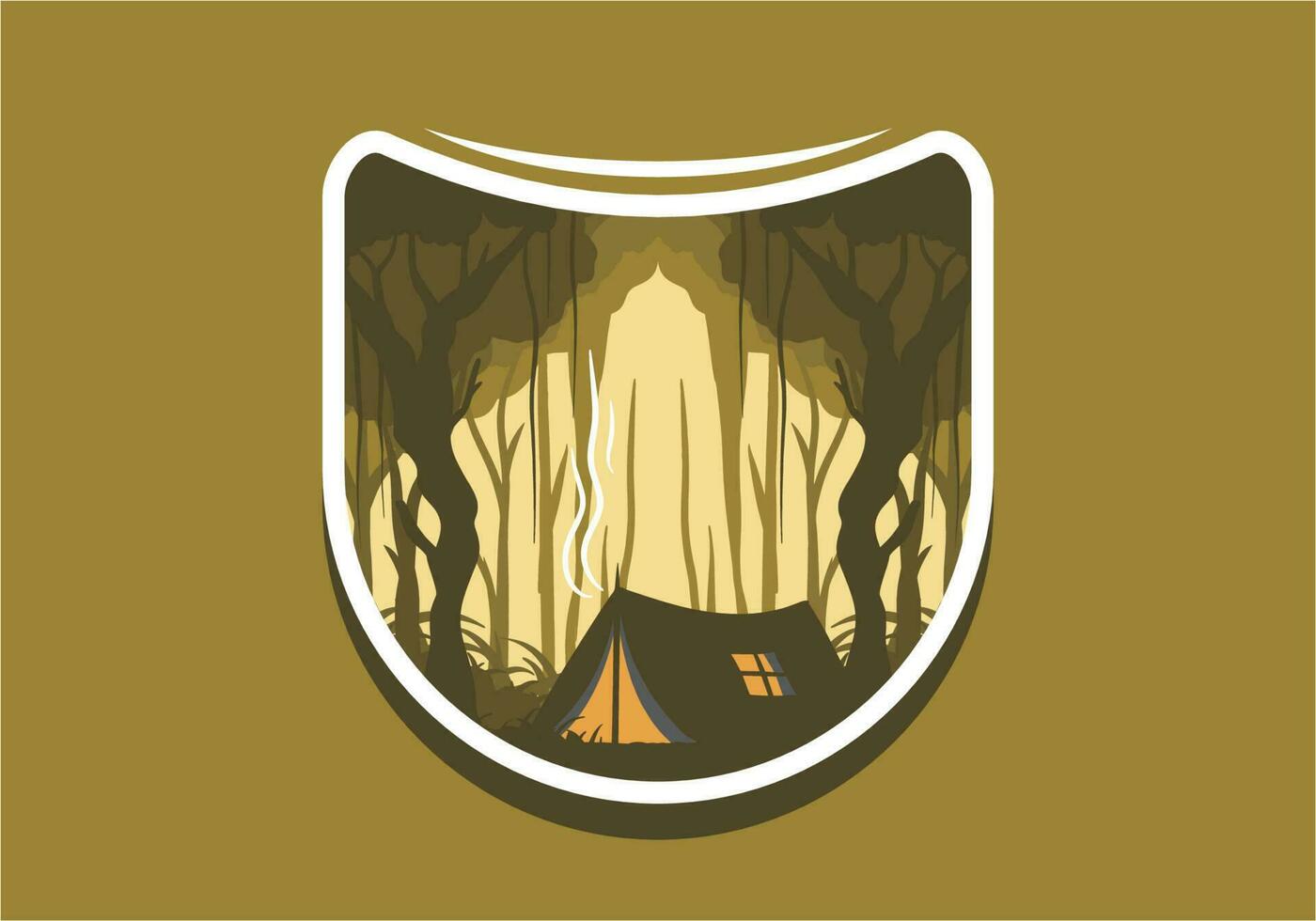 cámping tienda en un denso bosque plano ilustración vector