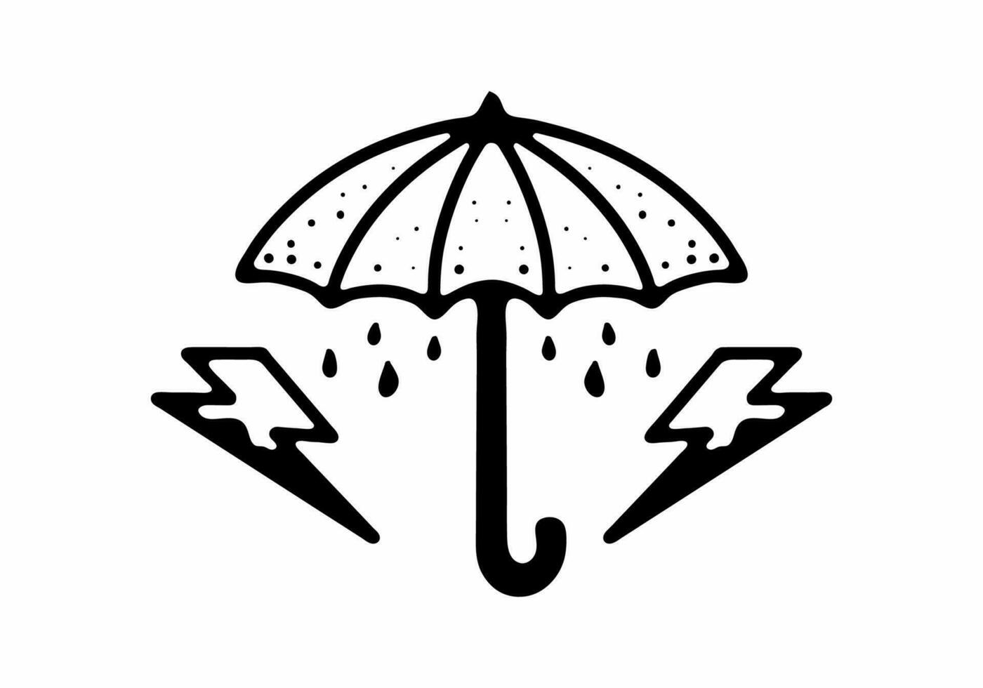 negro y blanco color de paraguas y trueno tatuaje vector