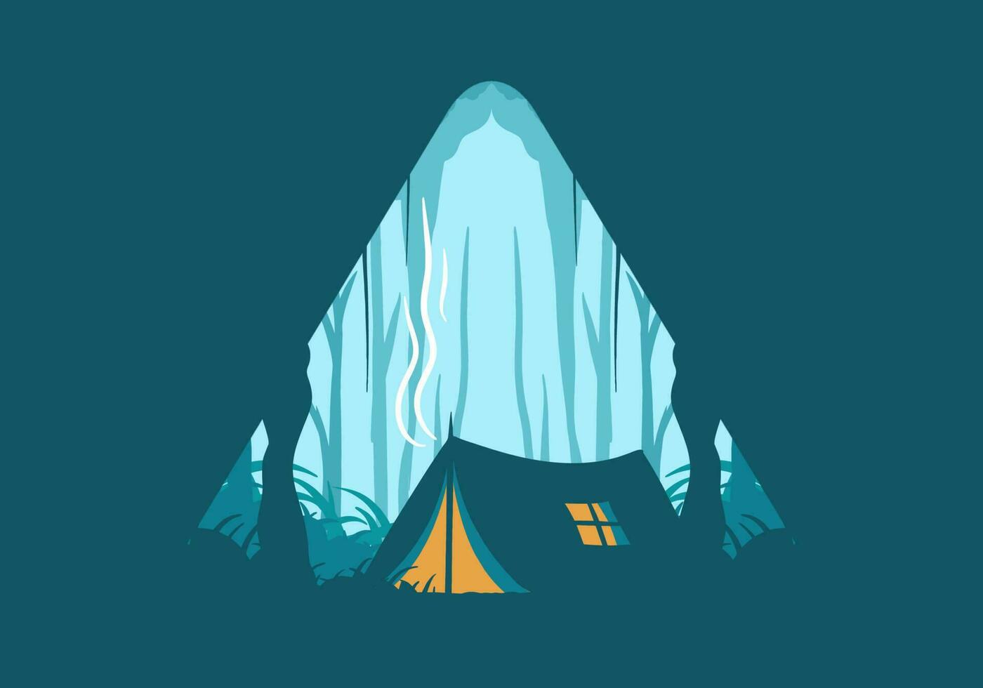 Camping tent in a dense forest flat illustration vector
