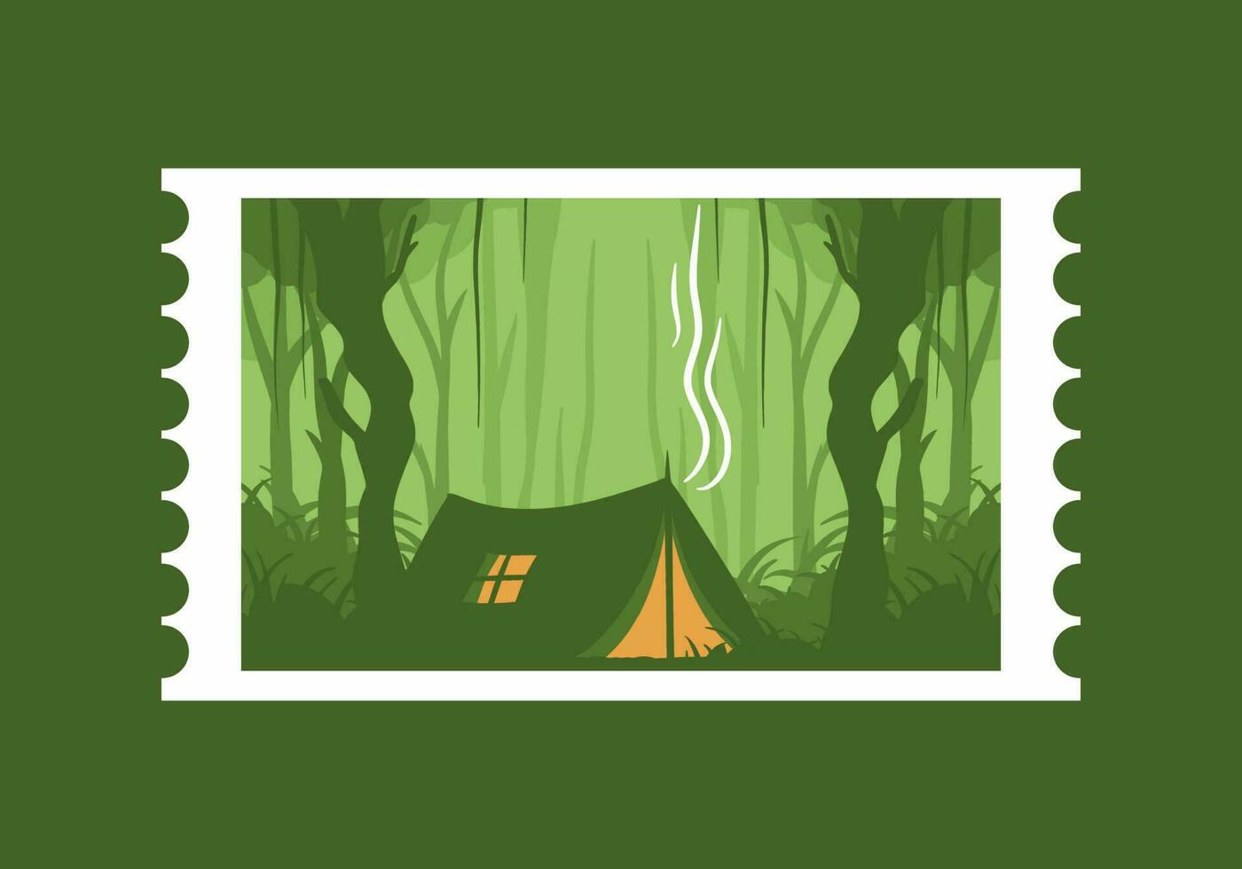 cámping tienda en un denso bosque plano ilustración vector