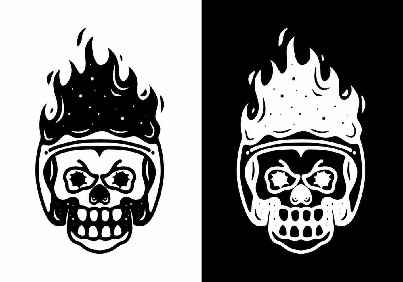 Black and white tattoo design of skull wearing helmet vector