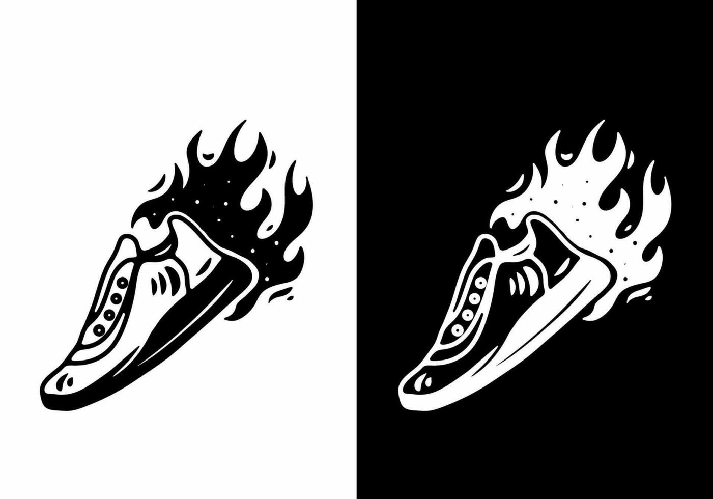 Black and white tattoo design of shoes and fire flame vector