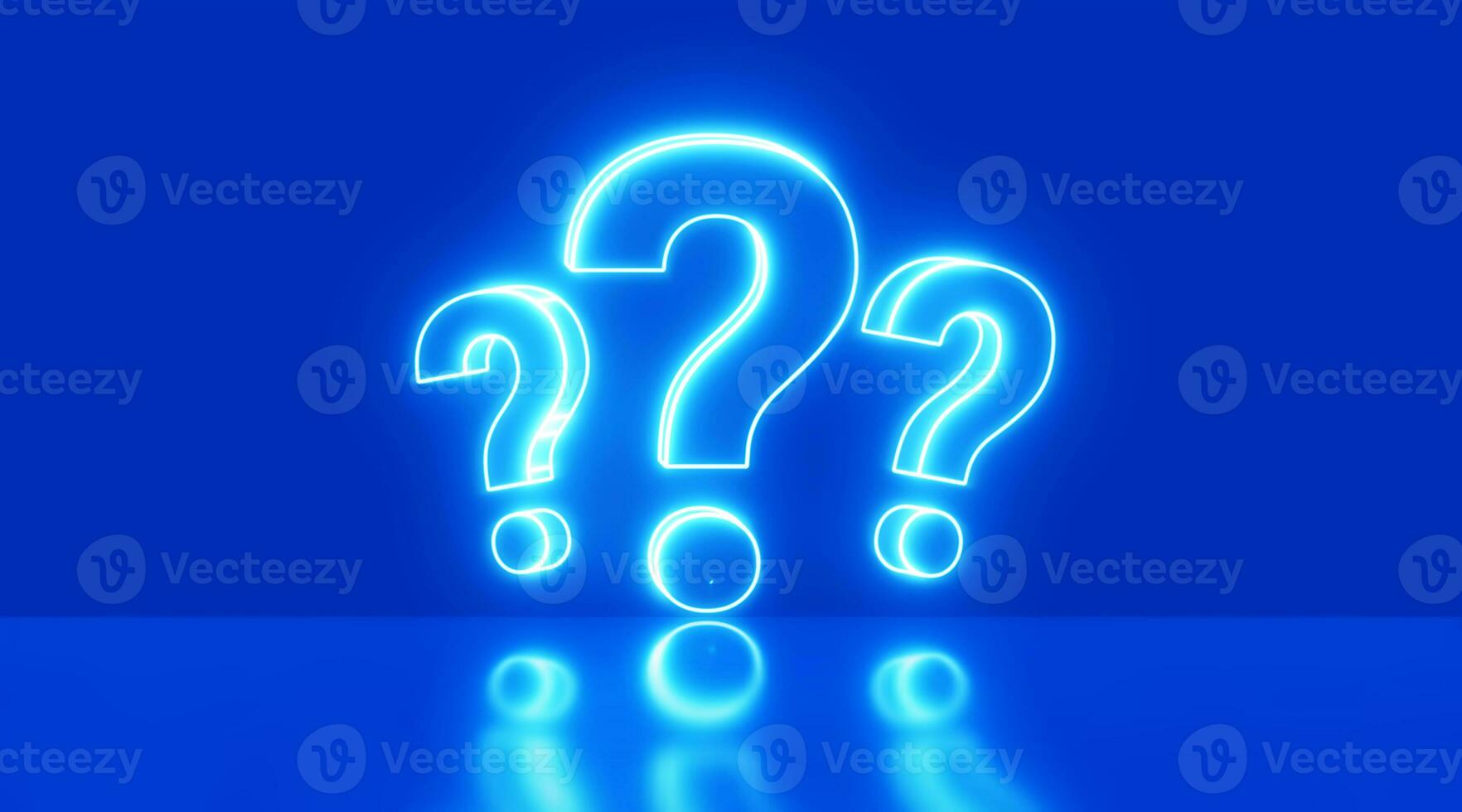 Three question marks on neon in wall background. Business support concept. photo