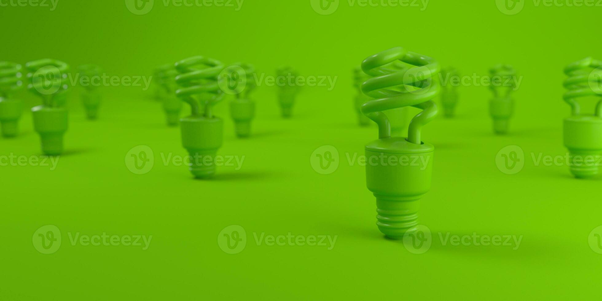 Grid of Light bulb on green background. Sustainability concept. photo