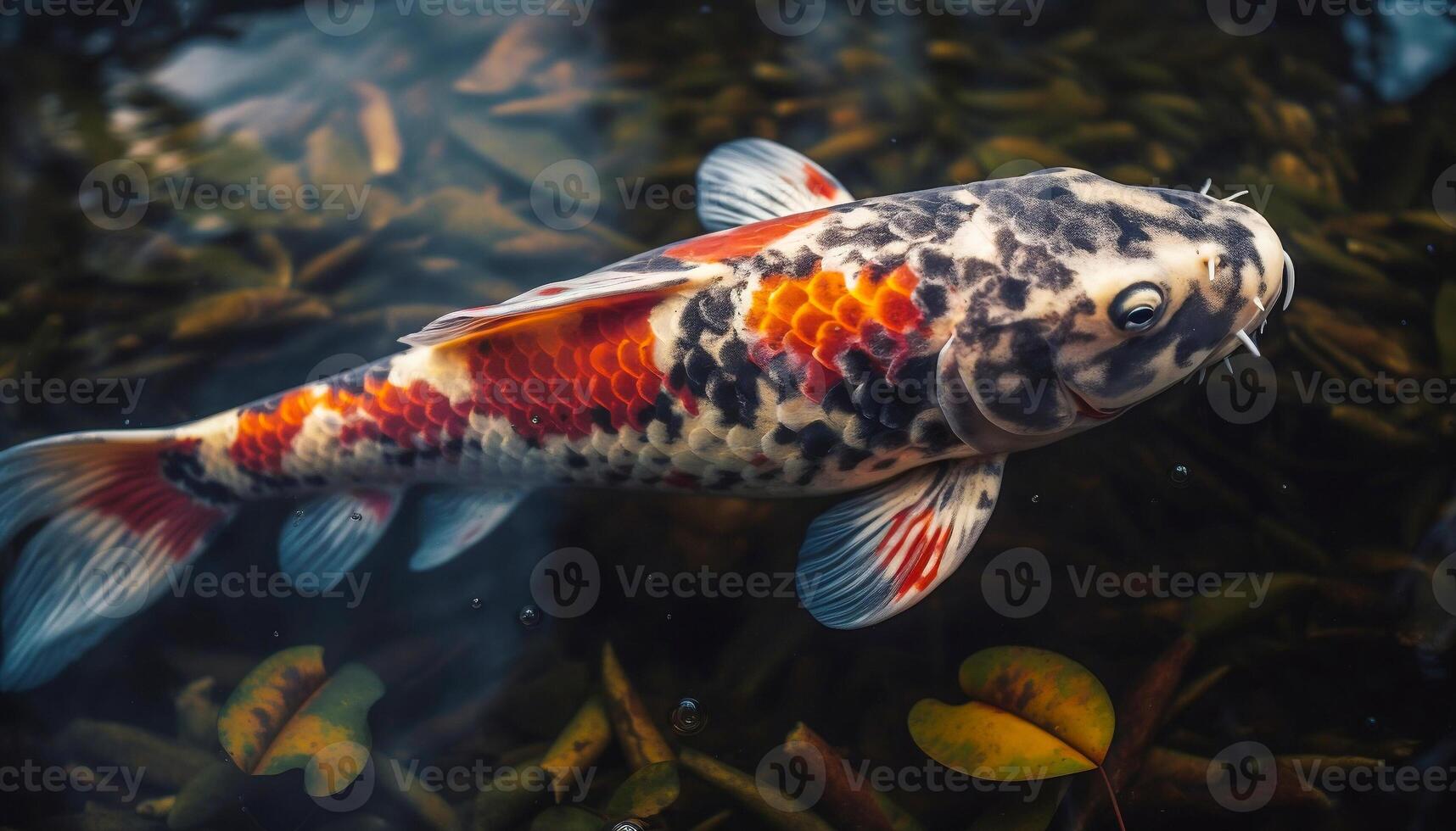 Close up view of koi fishes in clear water. photo