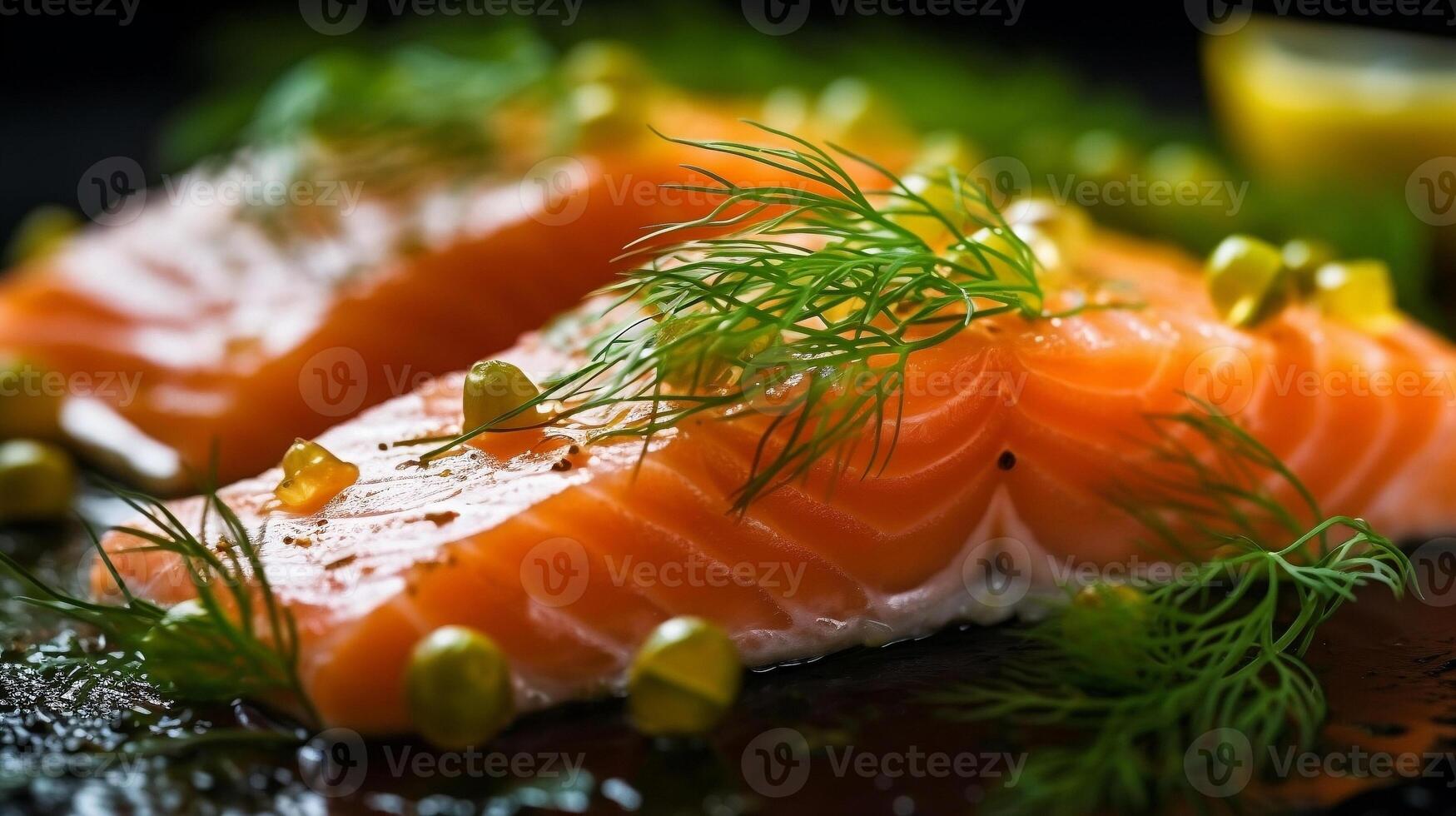 cerca arriba de Fresco salmón pescado filete. ai generativo foto