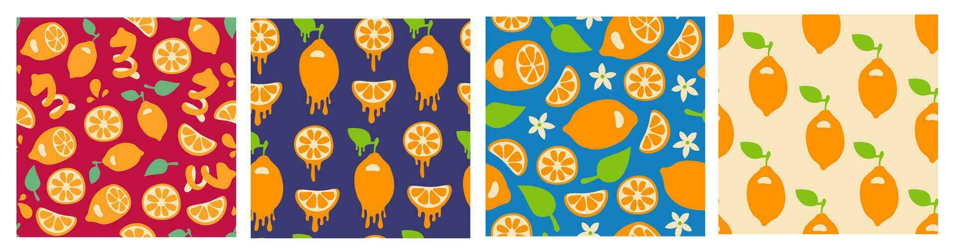 Lemon seamless patterns set vector