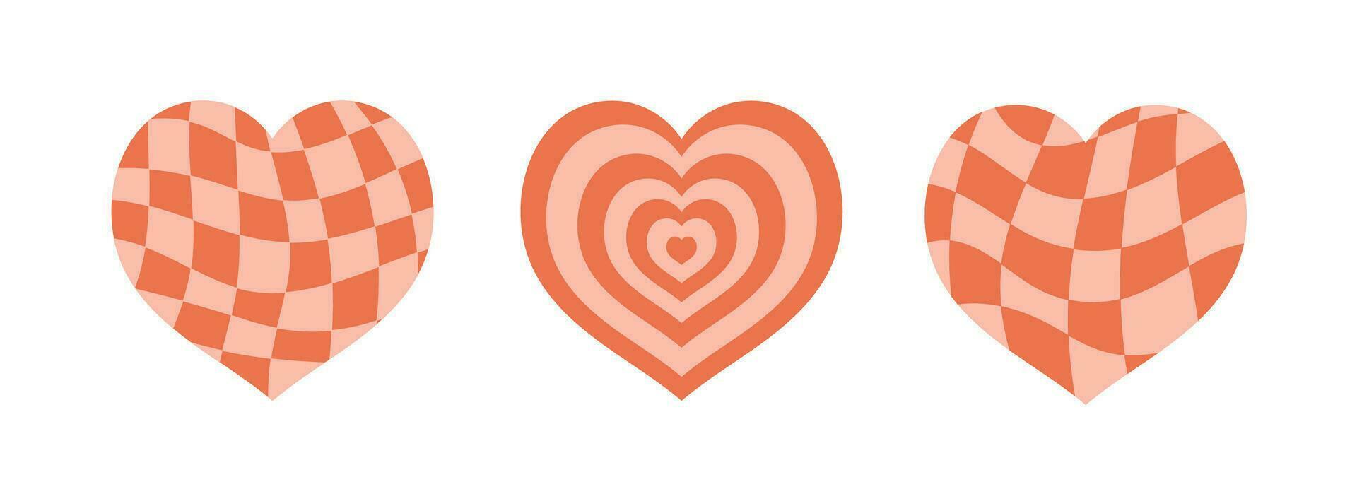 Wavy checkered hearts set vector