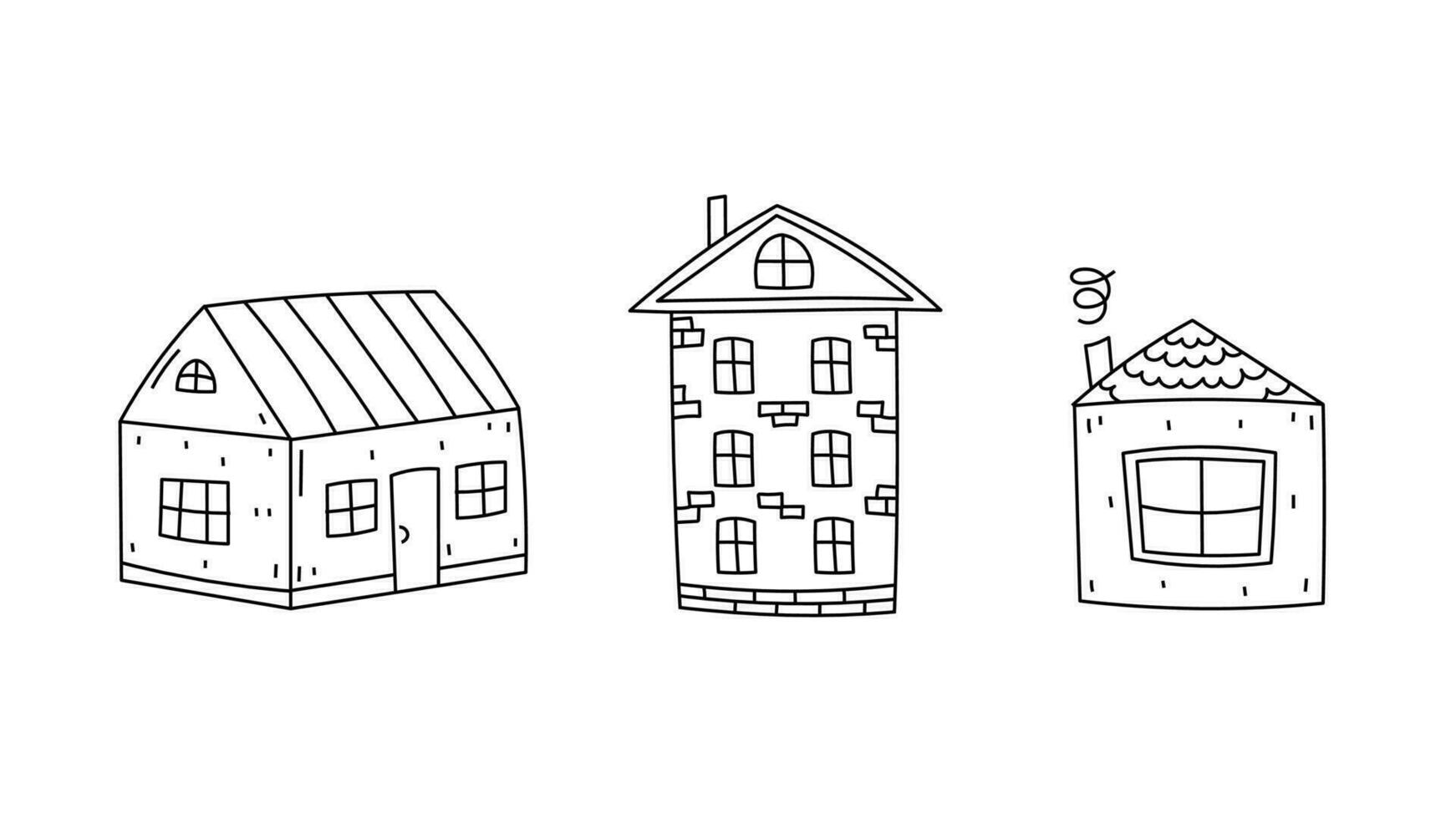 Houses set in doodle style vector