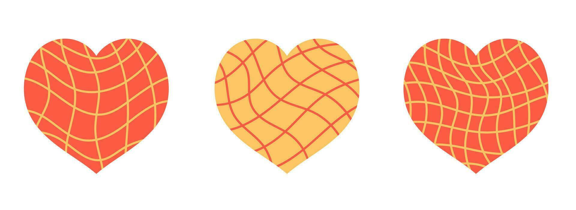 Doodle hearts with wavy grid vector