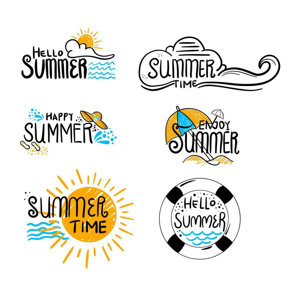 Beach and island hand drawn logo design  beach icon vector design template
