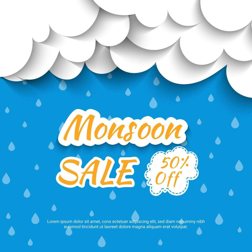 monsoon Sale paper style banner template vector